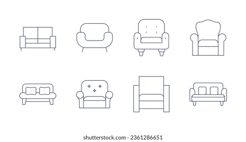 Iconos de sofa. trazo editable. Con sillón, sofá.