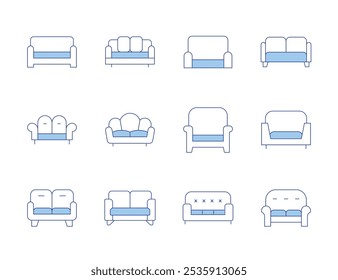 Sofa icons. Line Duotone style, editable stroke. sofa, couch.