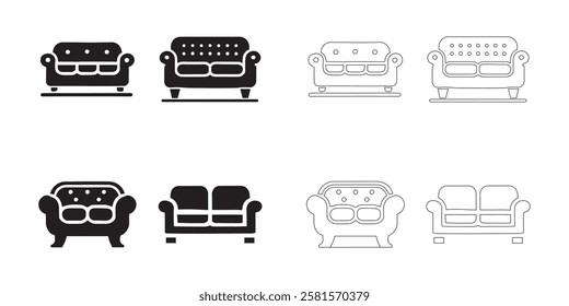 sofa icons set in black color simple and clean vector illustration on a white background.
