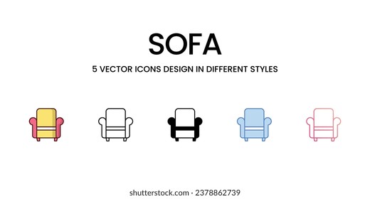 Sofa icons set, color line, outline, glyph, gradient line, duo tone, icon isolate white background vector stock illustration