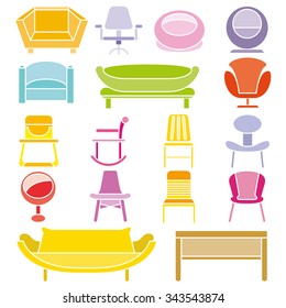 sofa icons set, furniture set for interior design