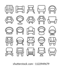 sofa icons set, line design