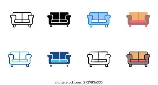 Sofa icons set multiple style collection. Editable stroke 
