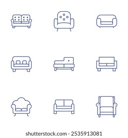 Sofa icons set. Thin Line style, editable stroke. sofa.