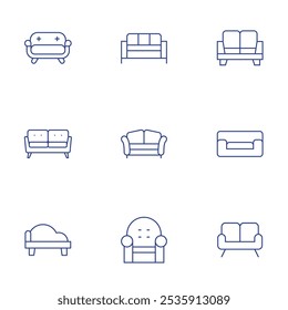 Sofa icons set. Thin Line style, editable stroke. couch, sofa.