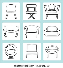 sofa icons, sketch sofa, chair icons set, interior design concept