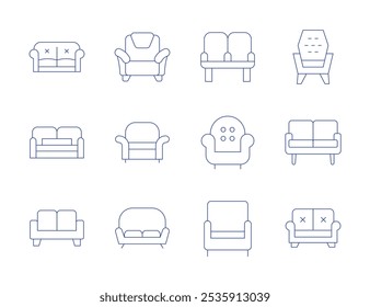 Sofa icons. Thin Line style, editable stroke. sofa, armchair, couch, sofa bed.