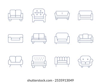Ícones do Sofá. Estilo Thin Line, traço editável. sofá, sofá.