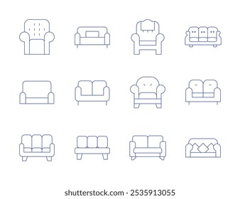 Sofa icons. Thin Line style, editable stroke. armchair, couch, sofa.