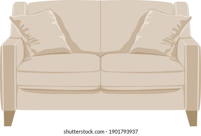 
sofa. interior design, decorative beige sofa in boho style. for room design of residential or non-residential premises. vector isolated image on white background sofa with two pillows