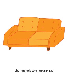 Sofa interior. Vector illustration of sofa. Hand drawn vintage old sofa.