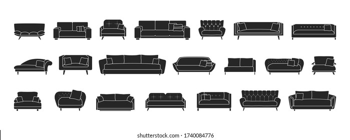 Sofa isolated black set icon. Vector illustration couch on white background . Furniture black set icon.