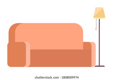 Sofa isolated icon with lamp for reading, comfortable furniture for relaxing, resting, sitting, soft couch, part of interior, modern empty seat for rest, recreation, flat simple symbols for room