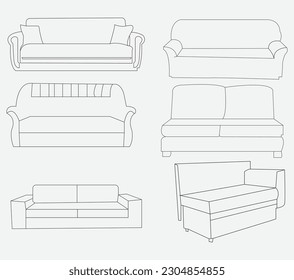 Sofa isolated line set icon. Vector illustration couch on white background . Furniture line set icon