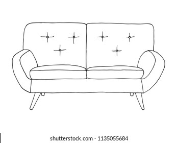 Sofá isolado no fundo branco. Ilustração vetorial em estilo de esboço.