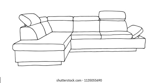 Sofa isolated on white background. Vector illustration in a sketch style.