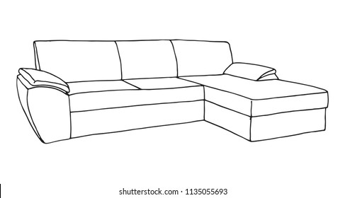 Sofa isolated on white background. Vector illustration in a sketch style.