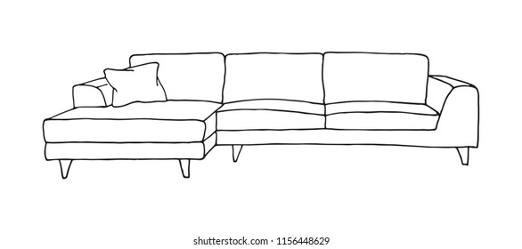 Sofá isolado no fundo branco. Ilustração vetorial em estilo de esboço.