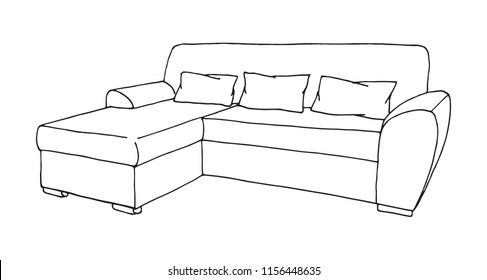 Sofa isolated on white background. Vector illustration in a sketch style.