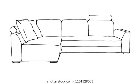 Sofa isolated on white background. Vector illustration in a sketch style.