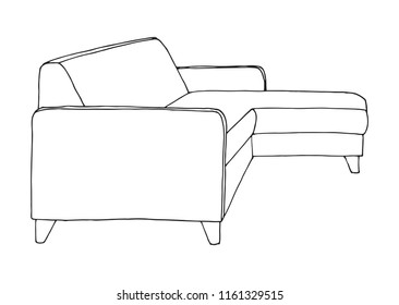 Sofa isolated on white background. Vector illustration in a sketch style.