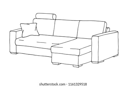 Sofa isolated on white background. Vector illustration in a sketch style.