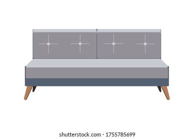 Sofa einzeln auf weißem Hintergrund. Komfortables graues Sofa für Innenausstattung. Flache Vektorgrafik im Stil von Cartoons.