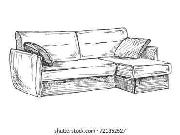 Sofa isolated on white background. Vector illustration in a sketch style.