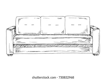 Sofa isolated on white background. Vector illustration in a sketch style.