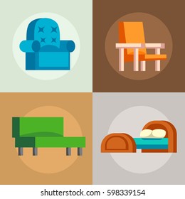 Sofa isolated vector illustration isolated furniture interior living simple element comfortable indoor home room set house armchair classic relax