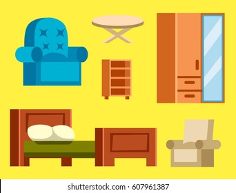Sofa isolated vector illustration isolated furniture interior living element comfortable home room set house wardrobe table armchair classic relax