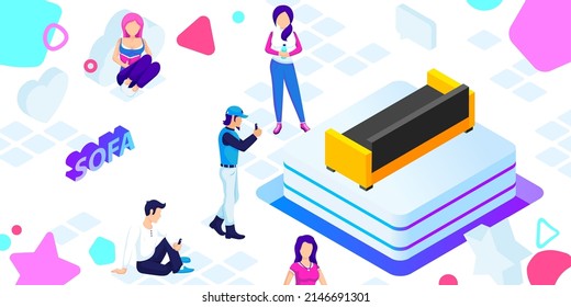Sofa isometric design icon. Vector web illustration. 3d colorful concept