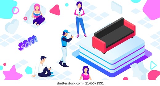 Sofa isometric design icon. Vector web illustration. 3d colorful concept