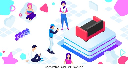 Sofa isometric design icon. Vector web illustration. 3d colorful concept