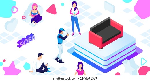 Sofa isometric design icon. Vector web illustration. 3d colorful concept