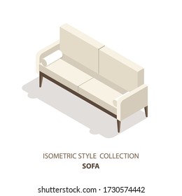 Sofa isometric scandinavian style vector icon or logo. 3d vector illustration of sofa. Isometric furniture. Element of home interior for web design, mobile app, infographic, etc.