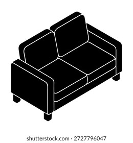 Sofa Isometric view Silhouette. Ideal for use as a, icon, web graphic design, and infographic concepts 