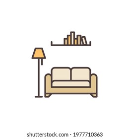 Sofa with Lamp and Booksshelf vector concept colored icon or design element