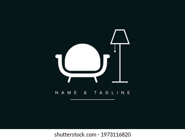 Sofa and Lamp icon logo. interior design Logo.