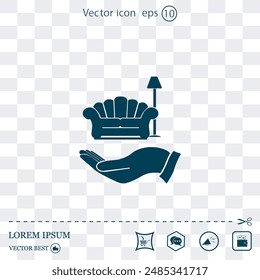 Sofa and lamp Icon on the hand