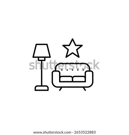 Sofa, lamp and star. Cosy home, premium furniture and modern living. Pixel perfect, editable stroke vector icon