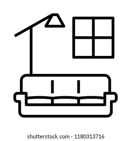 sofa lamp and window in living room outline icon
