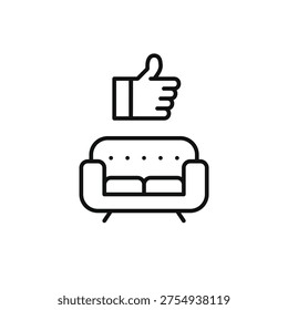 Sofa and like. Interior approval, space satisfaction, home trust. Pixel perfect, editable stroke vector icon