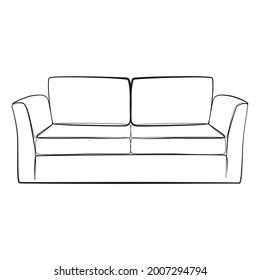 Sofa line drawing on white isolated background