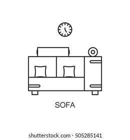 Sofa line icon. High quality outline vector pictogram on the topic of Sofa . Black line elements for web design or mobile app, logo, company's visit card, etc. Vector button EPS 10. 