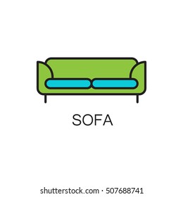 Sofa line icon. High quality pictogram of sofa for home's interior. Outline vector symbol for design website or mobile app. Thin line sign of mirror for logo, visit card, etc.