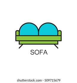 Sofa line icon. High quality pictogram of sofa for home's interior. Outline vector symbol for design website or mobile app. Thin line sign of mirror for logo, visit card, etc.