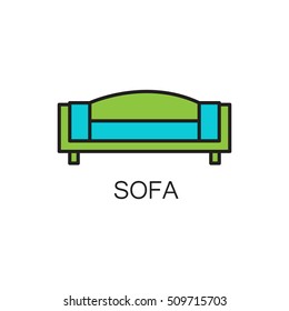 Sofa line icon. High quality pictogram of sofa for home's interior. Outline vector symbol for design website or mobile app. Thin line sign of mirror for logo, visit card, etc.