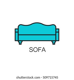 Sofa line icon. High quality pictogram of sofa for home's interior. Outline vector symbol for design website or mobile app. Thin line sign of mirror for logo, visit card, etc.