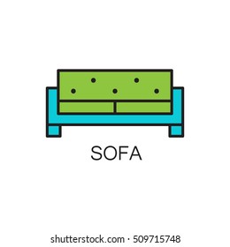 Sofa line icon. High quality pictogram of sofa for home's interior. Outline vector symbol for design website or mobile app. Thin line sign of mirror for logo, visit card, etc.
